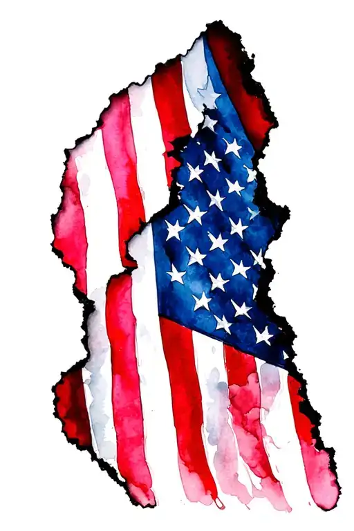 Black Ripped American Flag cut diagonally coming tattoo design idea