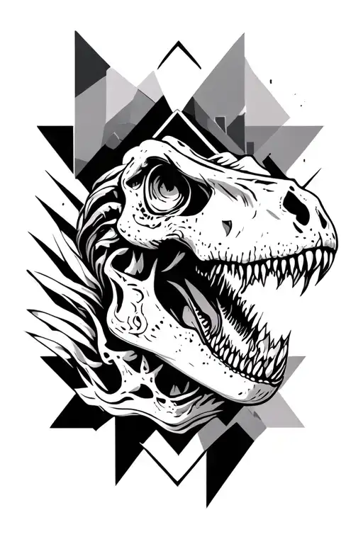 geometrical shapes with dinosaur skulls surrounded tattoo design idea