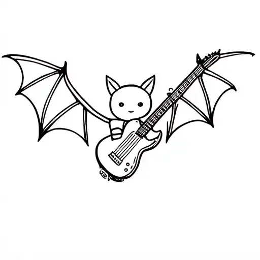cute bat holding electric guitar tattoo design idea