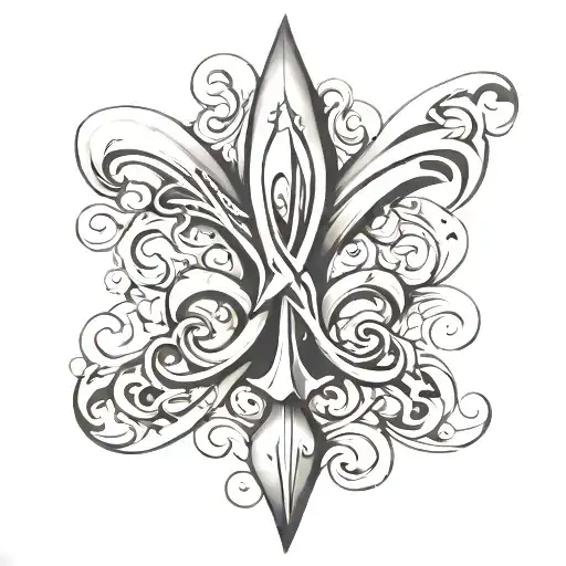 fleur-de-lis with a cursive R in the middle tattoo design idea