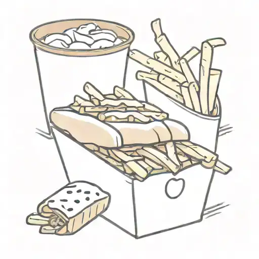 pack of belgian fries with 3 pieces of Serbian cevapi next to it tattoo design idea