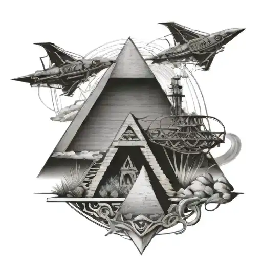 pyramid surronded by rollercoaster tattoo design idea