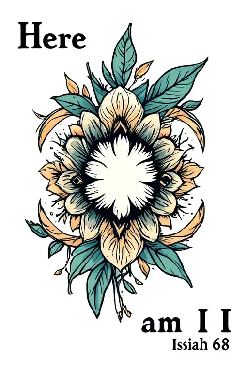 Isaiah 6:8 illustration with Here am I tattoo design idea
