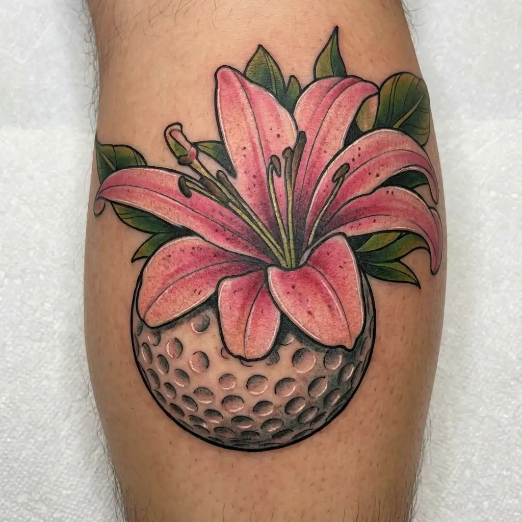 golf ball lilly flower tattoo design idea
