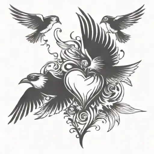 black heart ignited birds flying away tattoo design idea