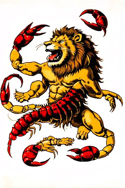 lion and scorpion fight scene tattoo design idea