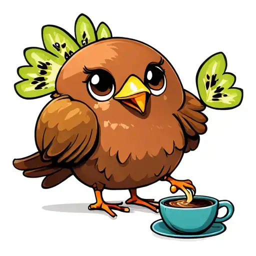 Cartoon kiwi bird tattoo. Making coffee. Simple and cute no color tattoo design idea