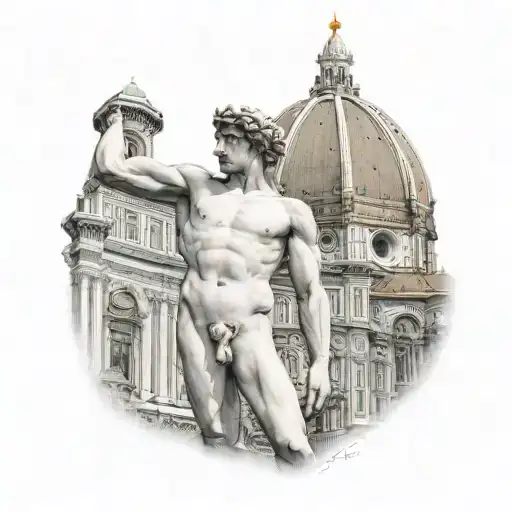 florence cathedral with Michelangelo David statue tattoo design idea