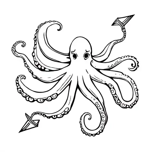 octopus arrow outline tattoo design idea
