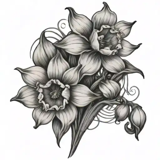 Daffodils in a neda symbol intertwined tattoo design idea