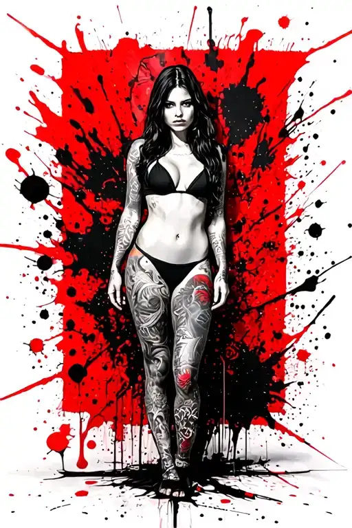 Sexy girl, petite, small boobs, wide hips, bikini . long hair,sexual. Seductive. Full Body, standing with legs and feet tattoo design idea