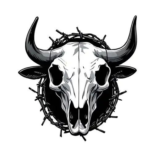 bull skull made of barb wire tattoo design idea