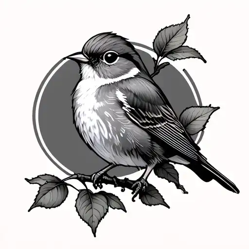 robin bird a apple trees tattoo design idea