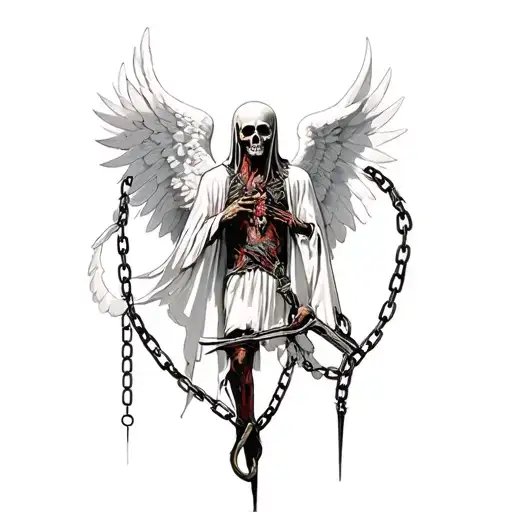 azrael, angel of death, chains tattoo design idea