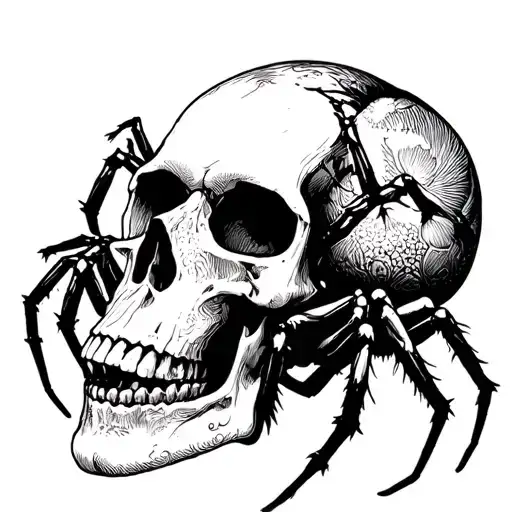 Spider on the skull tattoo design idea