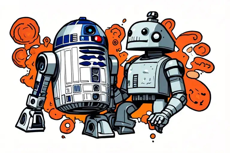 r2d2 cursing at bender from futurama tattoo design idea