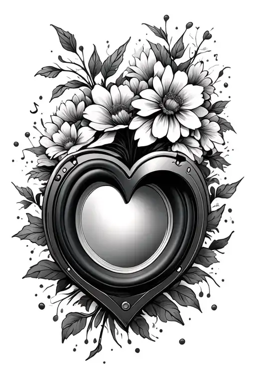 subwoofer Heart music vynil disk flowers tattoo design idea