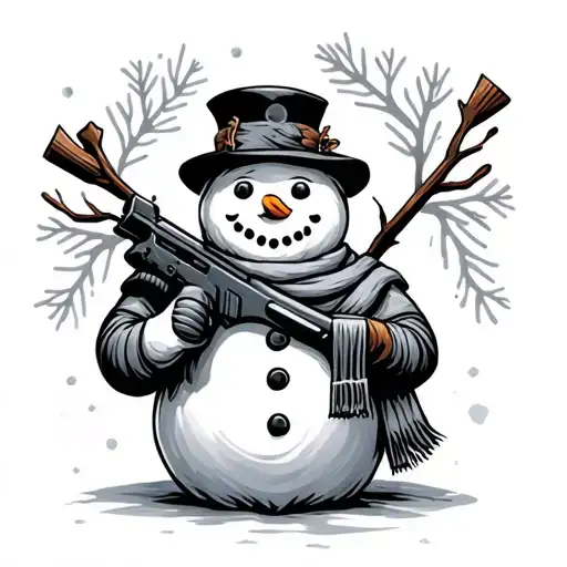 armed snowman tattoo design idea