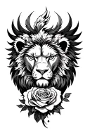lion head phoenix tattoo with roses tattoo design idea