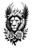 lion head phoenix tattoo with roses tattoo design idea