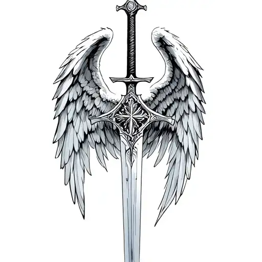 st michael sword one angel wing tattoo design idea