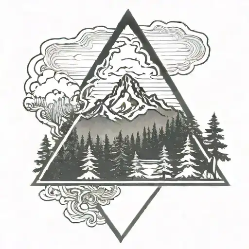 my rainier with evergreens inside a single diamond shape outline tattoo design idea