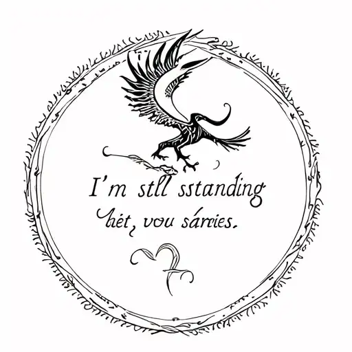 Phoenix rising with Aries zodiac sign incorporated along with the quote '' I'm still standing " tattoo design idea