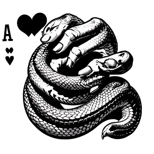 Snake, skeleton hand holding a deck tattoo design idea