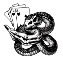 Snake, skeleton hand holding a deck tattoo design idea