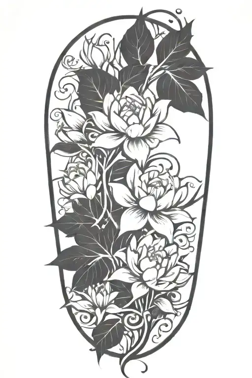 Continuous vine, wrapping, roses, daisies, lotuses, passing of time tattoo design idea