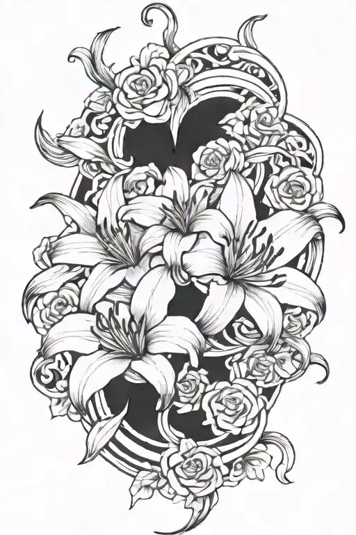 lillies and roses intertwined sleeve tattoo tattoo design idea