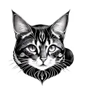A stylized tattoo of your domestic cat in a majestic pose, with intricate patterns and details to highlight its unique features, symbolizing the bond you share with your feline companion tattoo design idea