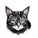 A stylized tattoo of your domestic cat in a majestic pose, with intricate patterns and details to highlight its unique features, symbolizing the bond you share with your feline companion tattoo design idea