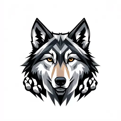 Wolf face with 7 paws forming geometric tattoo design idea