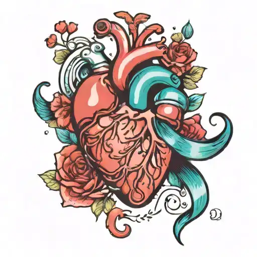 anatomical heart, teal awareness ribbon, salt shaker pouring tattoo design idea