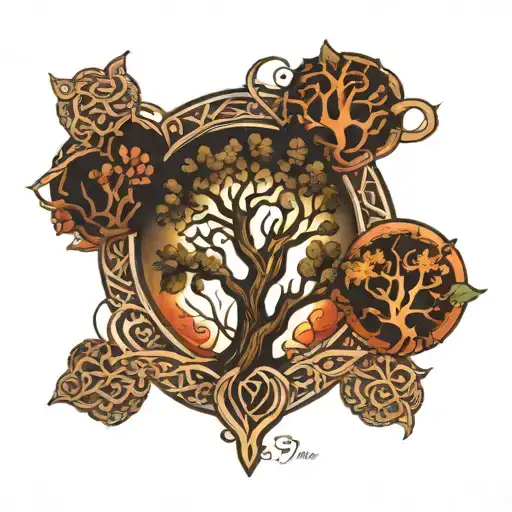 tree of life trinity symbol mixed tattoo design idea