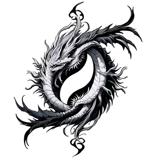 Gemini zodiac sign intertwined with dragons in a yin yang  tattoo design idea
