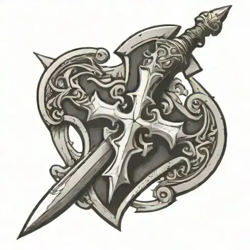 sword and shield templar cross tattoo design idea