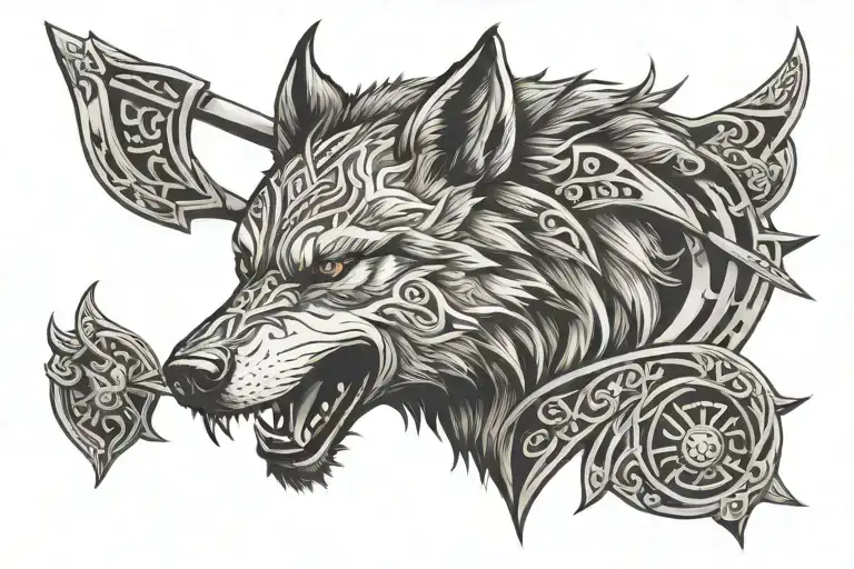 wolf with spartiate viking nordique tattoo design idea