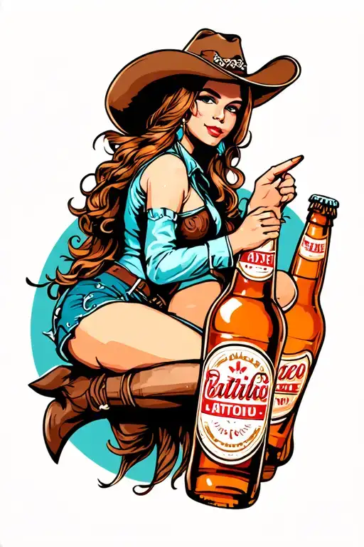 cowgirl riding a beer bottle tattoo design idea