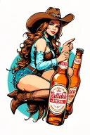 cowgirl riding a beer bottle tattoo design idea