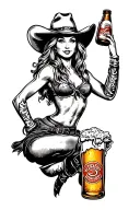 cowgirl riding a beer bottle tattoo design idea
