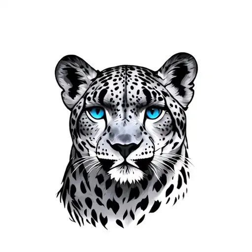 Snow Leopard with blue eyes tattoo design idea
