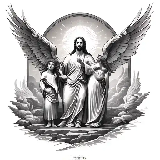 father son and holy spirit Heaven gate tattoo design idea
