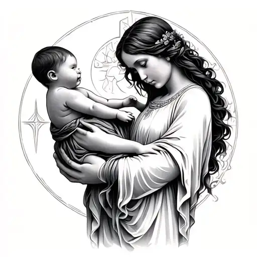 gnostic woman holding a baby tattoo design idea