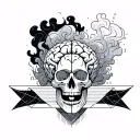 overthinking brain from a skull with fuming with smoke that has a broken heart tattoo design idea