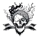 overthinking brain from a skull with fuming with smoke that has a broken heart tattoo design idea