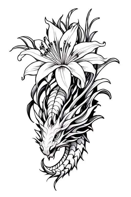 POLYNESIAN STYLE, SPIDER LILY FLOWER, DRAGON tattoo design idea