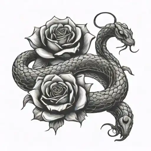 snake and rose tattoo design idea