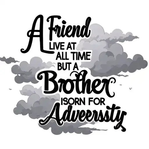  a cloudy sky backdrop with a saying of A friend lives at all time but a brother is born for adversity and the  tattoo design idea